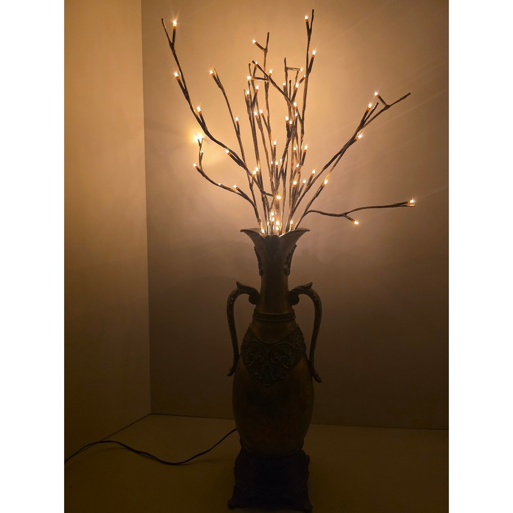 Ornate Gold Bronze Floor Vase Lamp with Lighted LED Twig Branches Renaissance